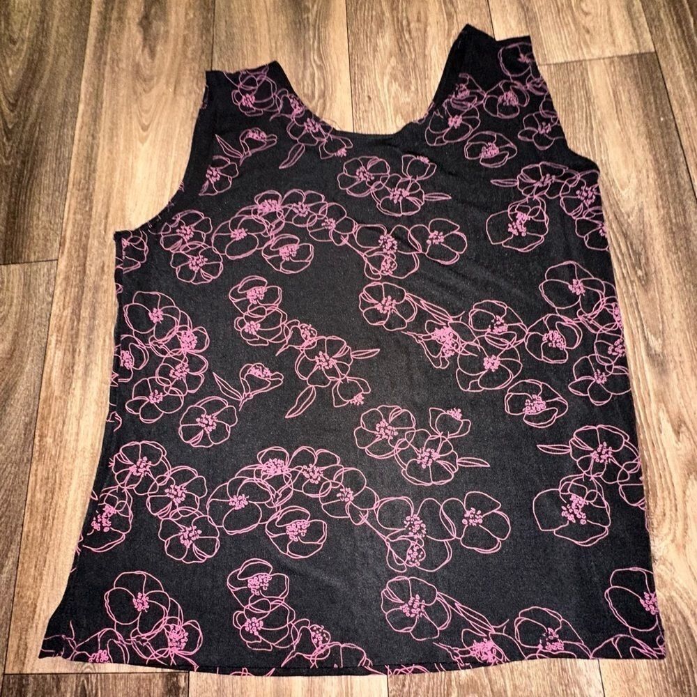 Liz Baker Black & Pink Floral Scoop Neck Sleeveless Tank Top - Size XL